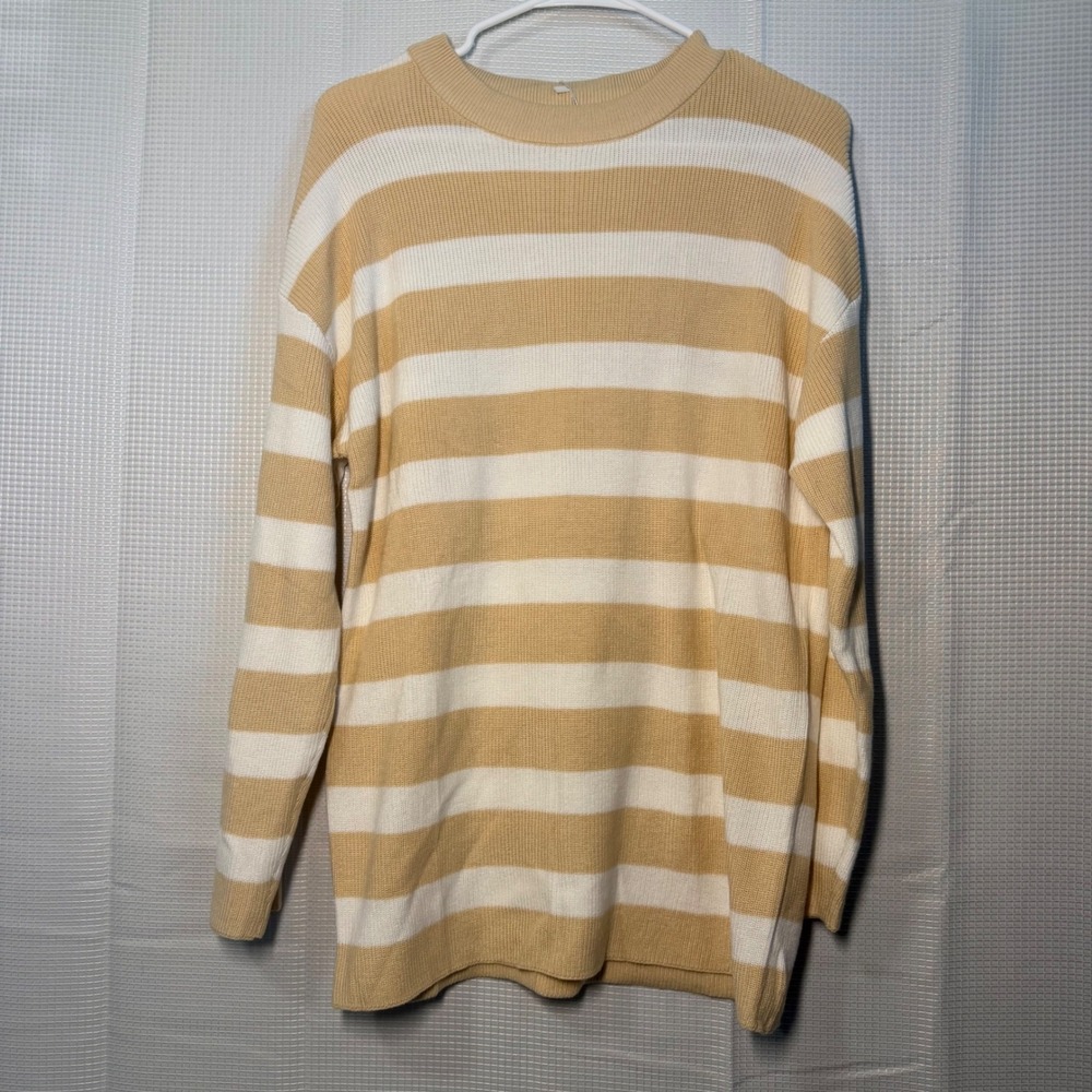 Zesica Sweater Striped Knit Crewneck Oversized Relaxed Fit Casual Preppy M